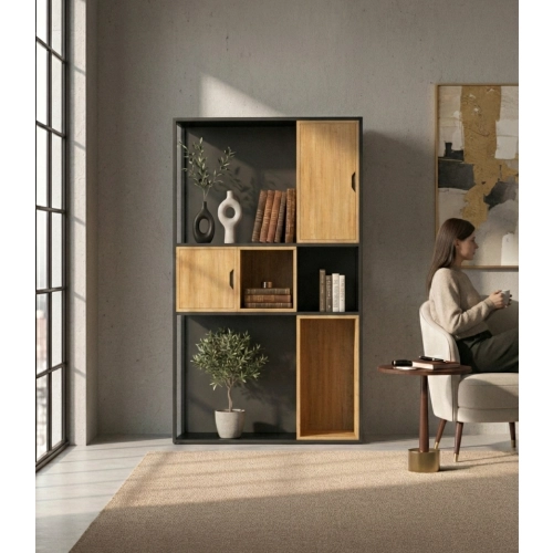 REGAŁ NA KSIĄŻKI METALOWE DREWNO LITE DĄB JESION OLCHA RNK-158